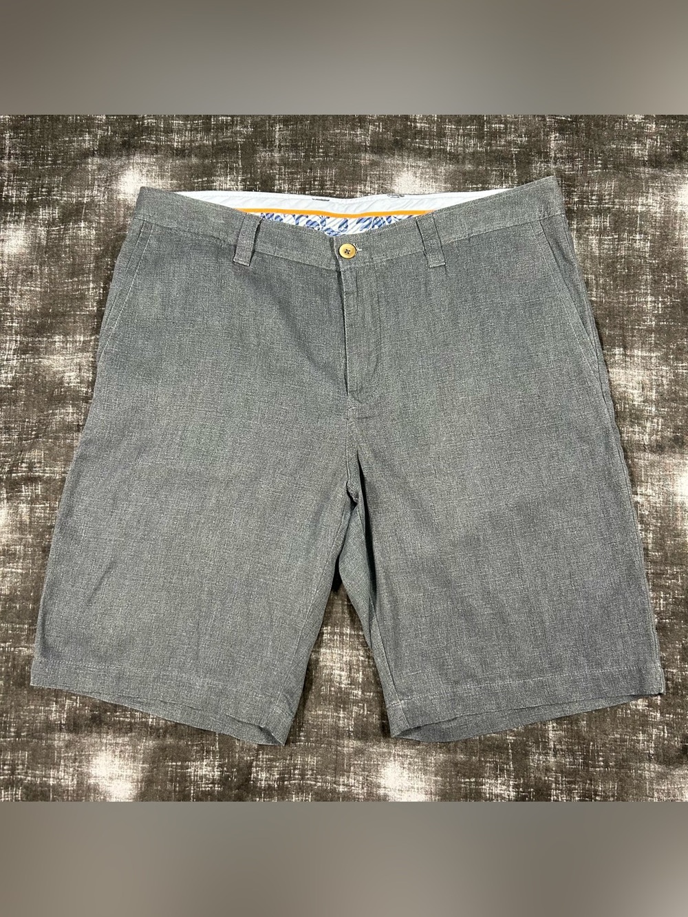 Tommy Bahama Silk Shorts Mens 35 Fit 37x10 Heather Gray Casual Chambray Chinos